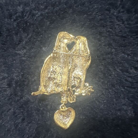 AJC Puppy Love Gold Tone Heart Dangle Brooch with Floral Details - Picture 5 of 5